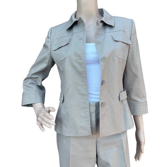 T Tahari 6 Business Suit Set Jacket & Pants 2PC Safari Utility Straight Leg - Picture 4 of 16